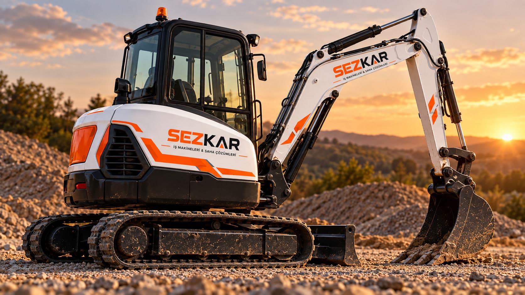 SEZKAR logolu Bobcat E34 mini ekskavatör